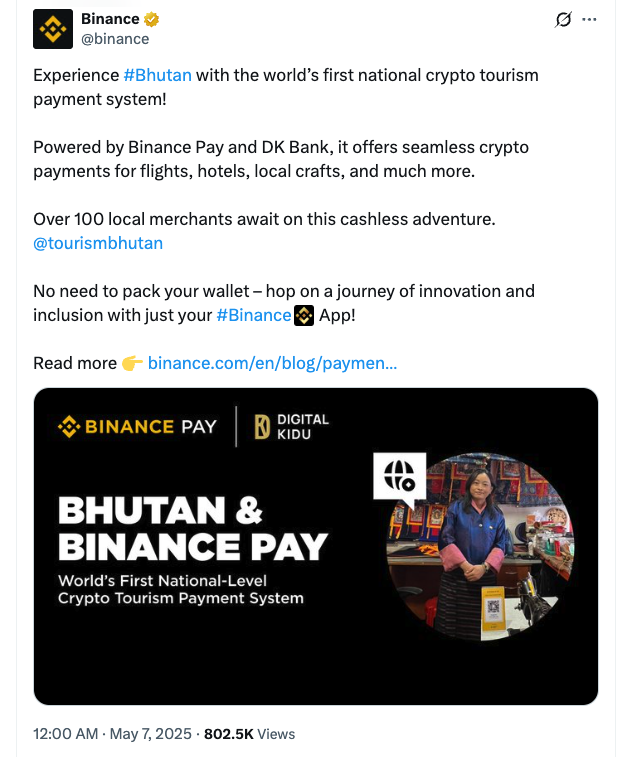Bhutan launches tourism crypto payments with Binance Pay and DK Bank