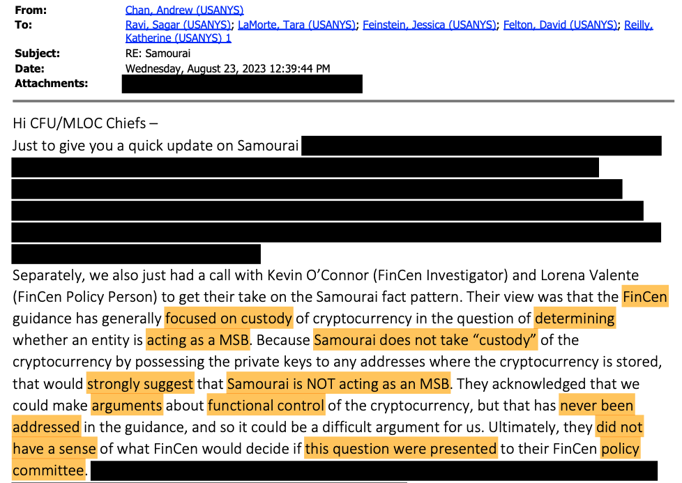 Feds deny late disclosure of evidence in Samourai Wallet case